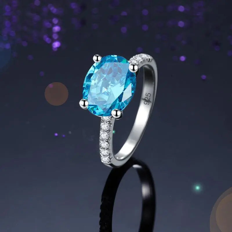 Solid 925 Sterling Silver 4 Carat Anniversary Ring Blue Oval Party Luxury Jewellery limanilondon