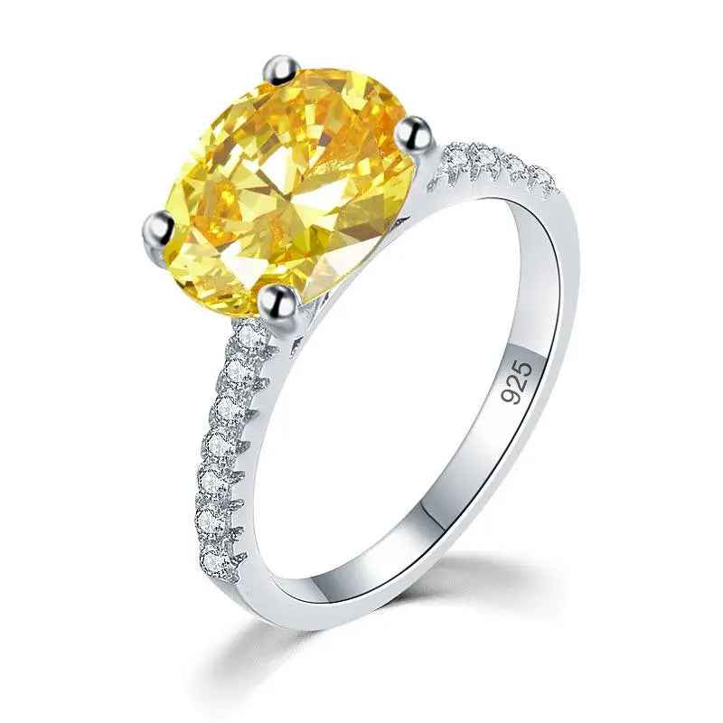 Solid 925 Sterling Silver 4 Carat Anniversary Luxury Ring Yellow Canary Oval Party Jewellery
