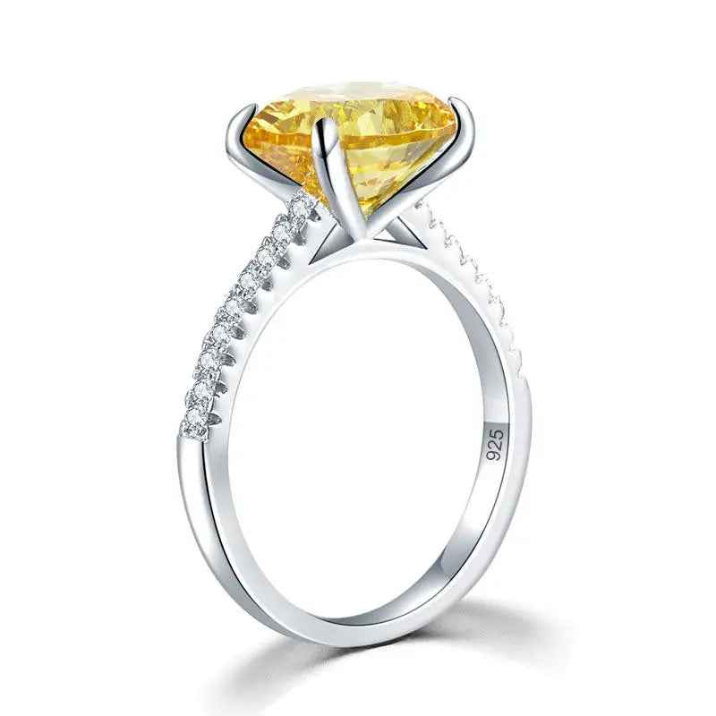 Solid 925 Sterling Silver 4 Carat Anniversary Luxury Ring Yellow Canary Oval Party Jewellery