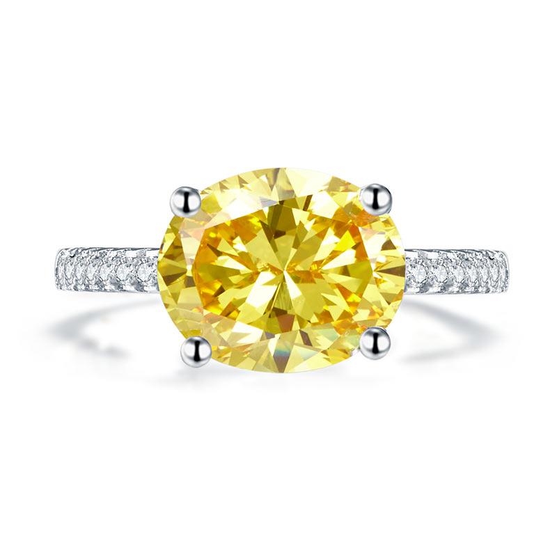 Solid 925 Sterling Silver 4 Carat Anniversary Luxury Ring Yellow Canary Oval Party Jewellery