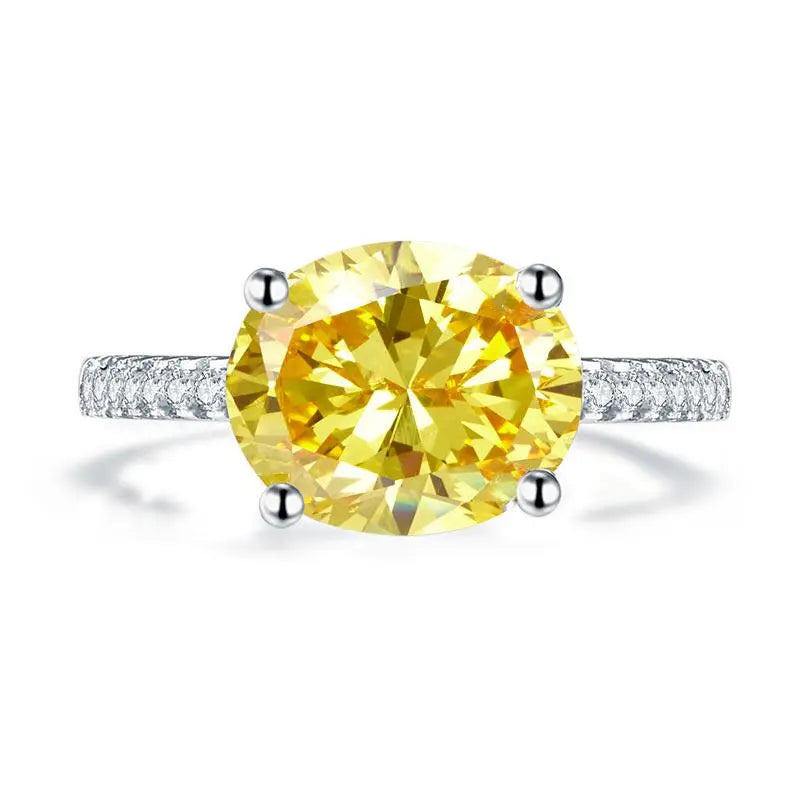 Solid 925 Sterling Silver 4 Carat Anniversary Luxury Ring Yellow Canary Oval Party Jewellery limanilondon