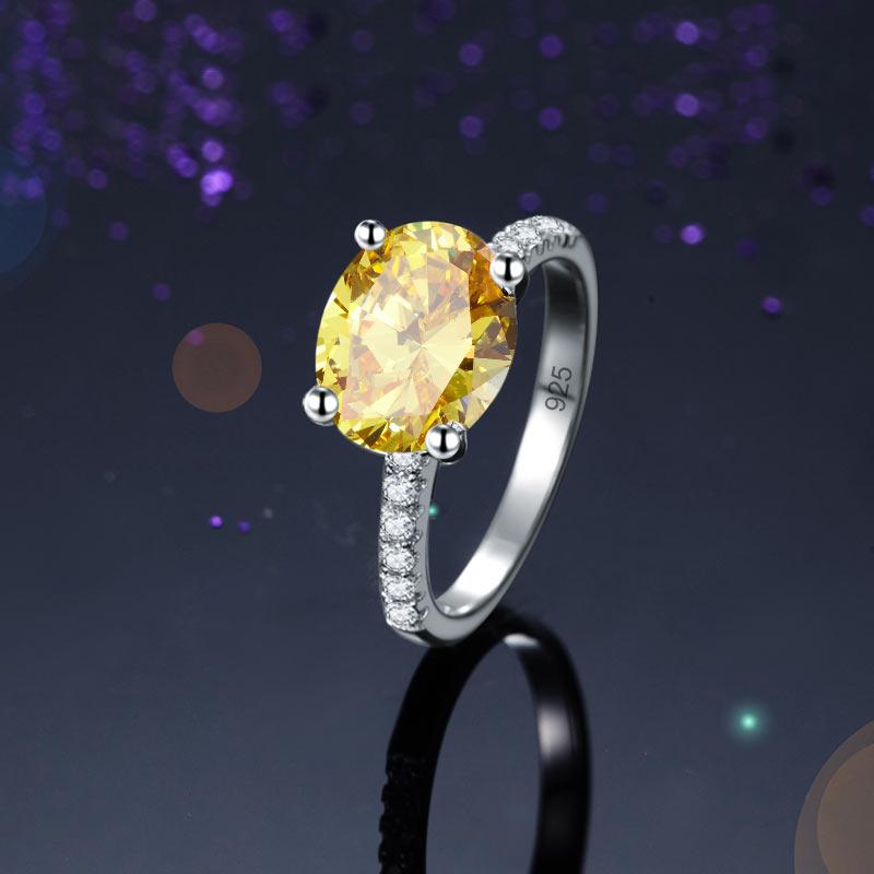 Solid 925 Sterling Silver 4 Carat Anniversary Luxury Ring Yellow Canary Oval Party Jewellery