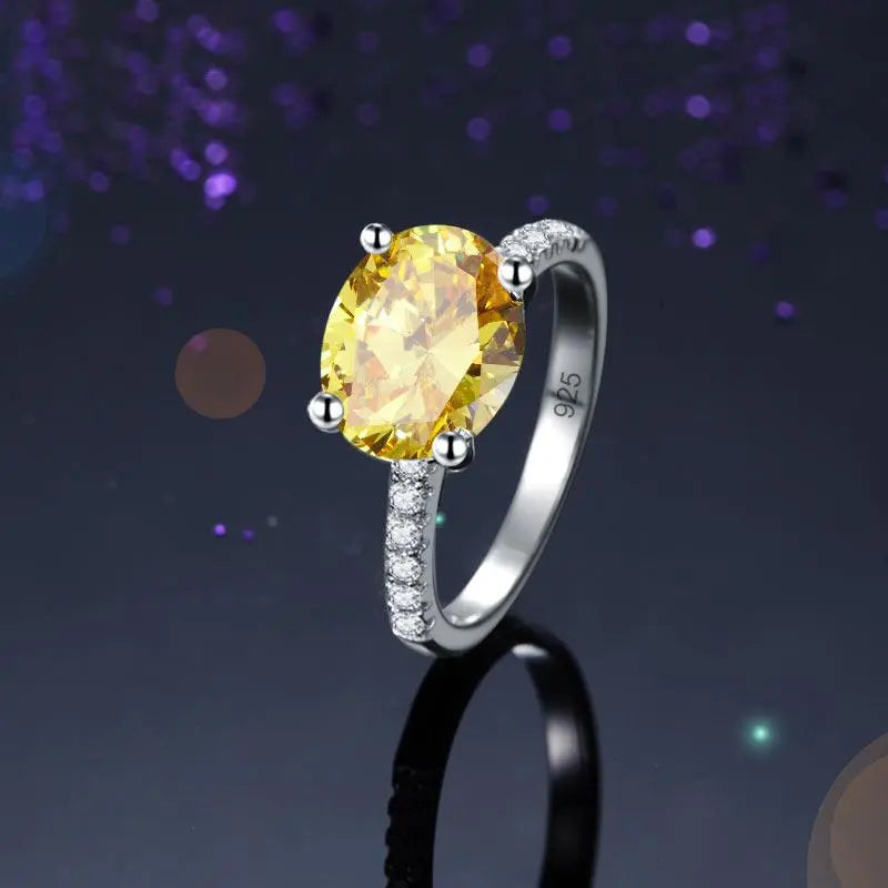 Solid 925 Sterling Silver 4 Carat Anniversary Luxury Ring Yellow Canary Oval Party Jewellery limanilondon