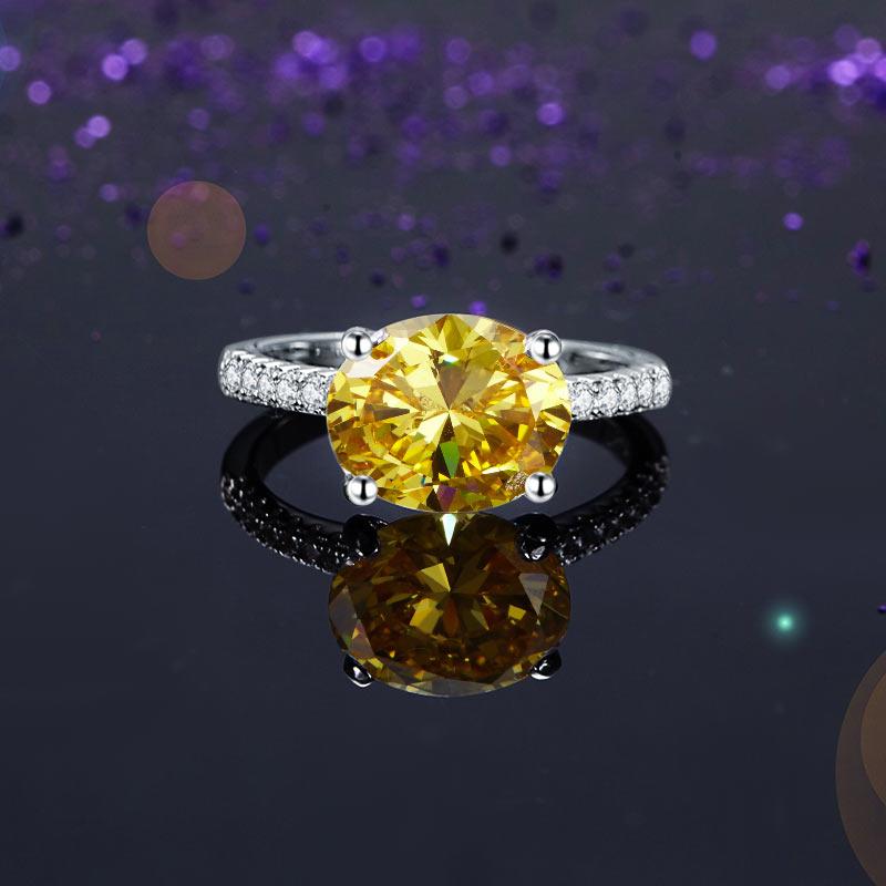 Solid 925 Sterling Silver 4 Carat Anniversary Luxury Ring Yellow Canary Oval Party Jewellery