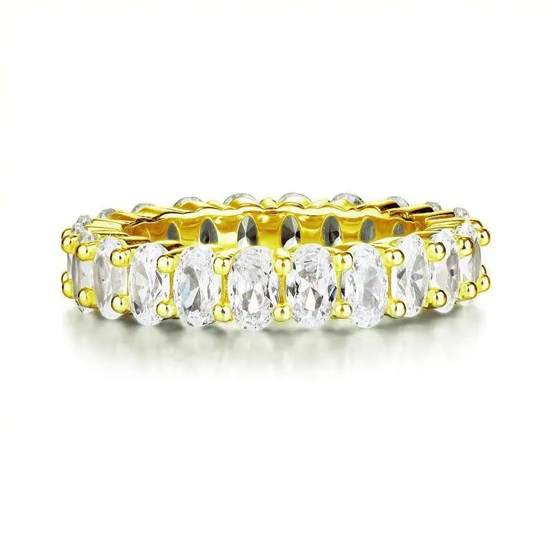Oval Cut Eternity Solid Sterling 925 Silver Yellow Gold Plated Wedding Ring Band limanilondon