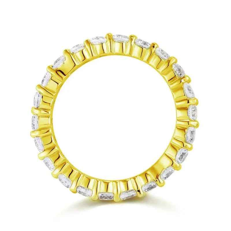 Oval Cut Eternity Solid Sterling 925 Silver Yellow Gold Plated Wedding Ring Band