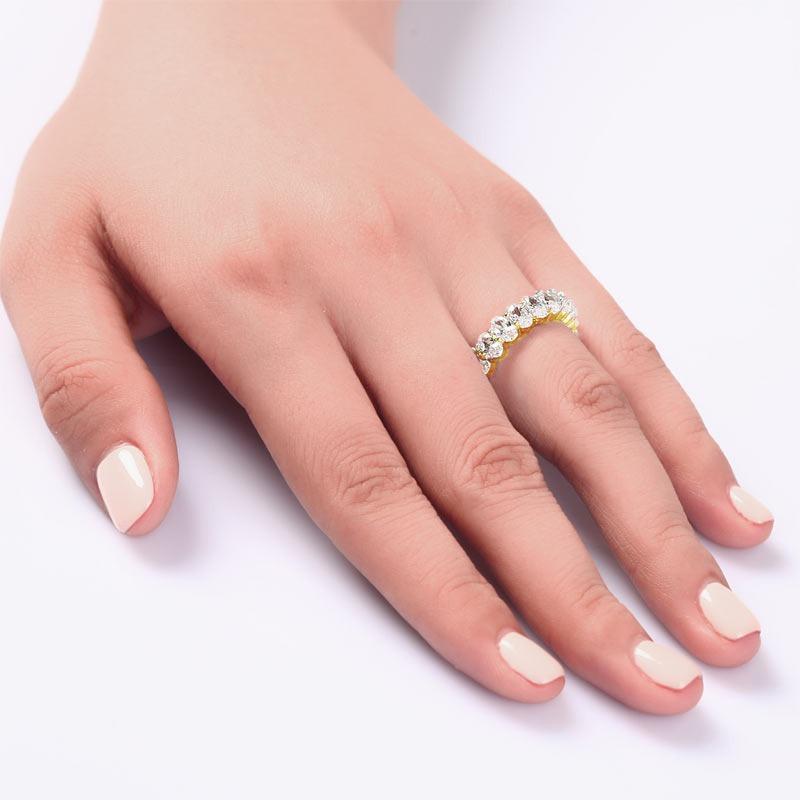 Oval Cut Eternity Solid Sterling 925 Silver Yellow Gold Plated Wedding Ring Band