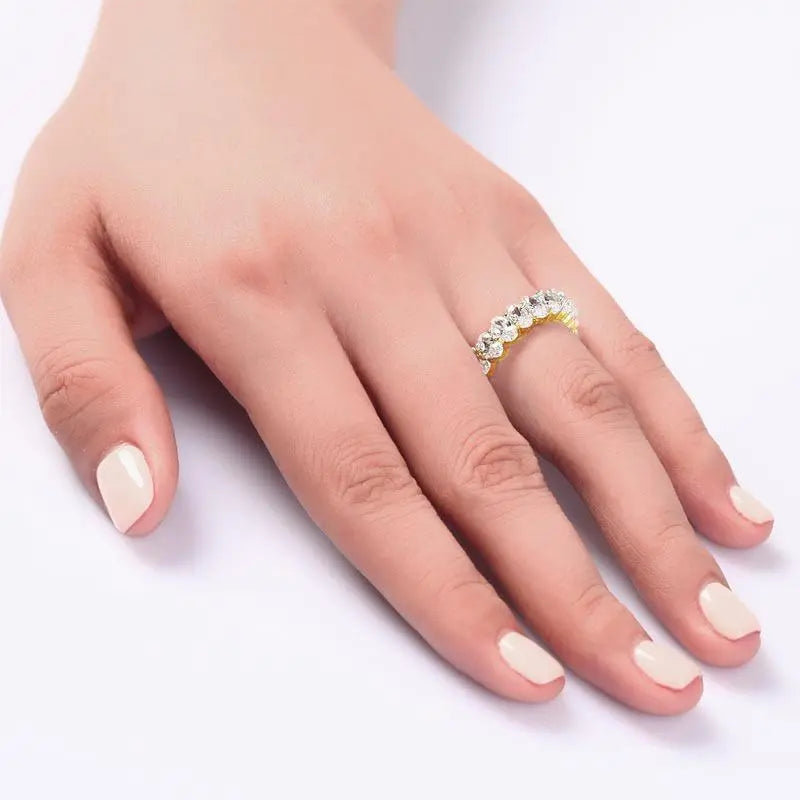 Oval Cut Eternity Solid Sterling 925 Silver Yellow Gold Plated Wedding Ring Band limanilondon