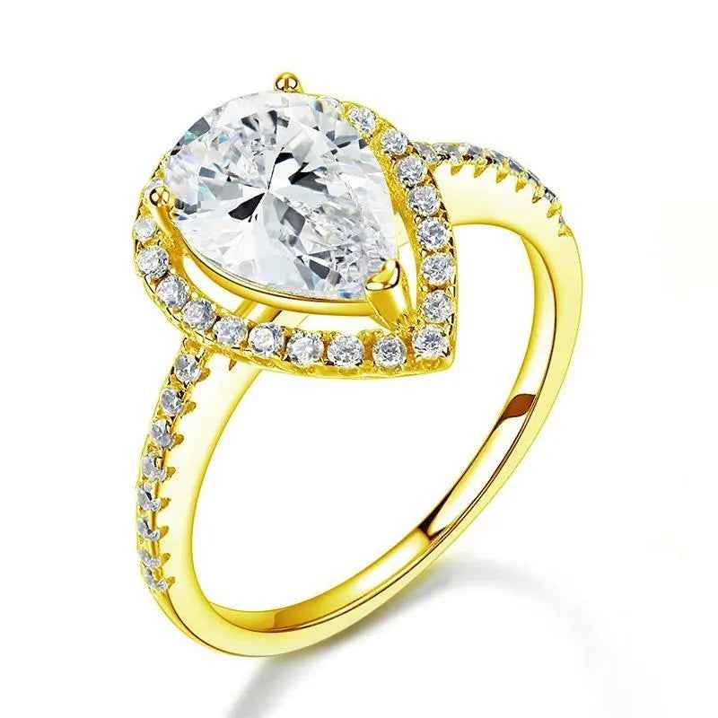 2 Ct Pear Cut Ring Sterling 925 Silver Yellow Gold Plated Wedding Promise Ring