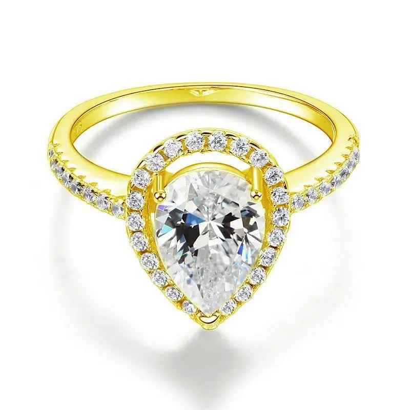 2 Ct Pear Cut Ring Sterling 925 Silver Yellow Gold Plated Wedding Promise Ring