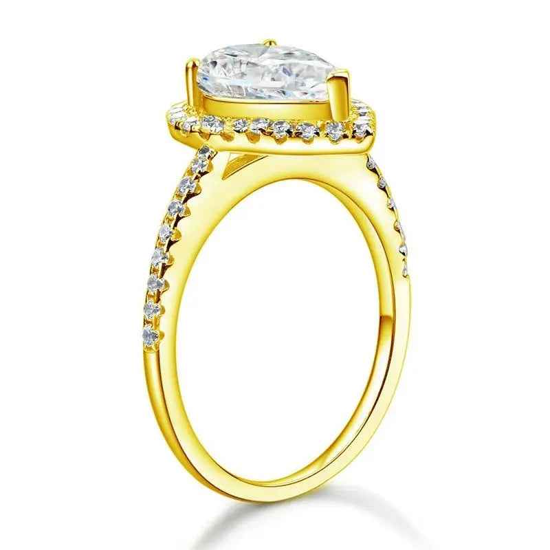 2 Ct Pear Cut Ring Sterling 925 Silver Yellow Gold Plated Wedding Promise Ring
