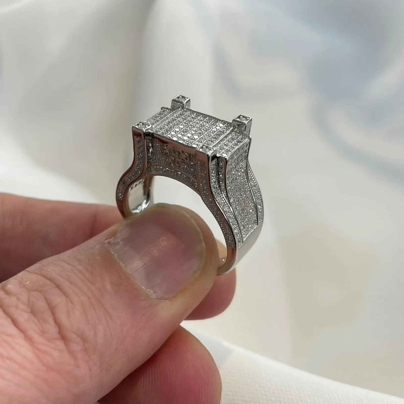 Men's pinky ring Sterling silver hallmark 925 bang on style decorated with CZ