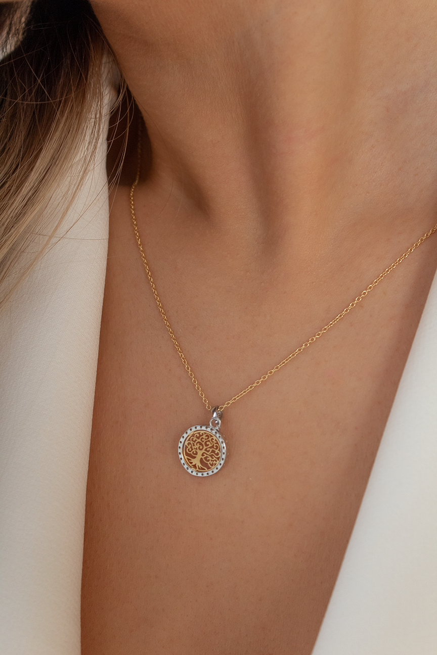 Genuine 9CT Yellow Gold CZ Tree of Life Charm with Fine Solid Rolo - Gift Boxed