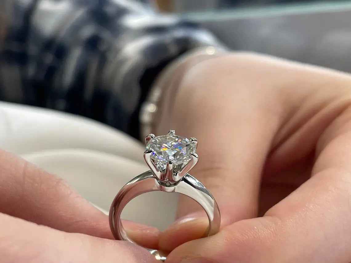 3 Carat Moissanite Engagement Ring | 6 Claw Setting | Sterling Silver