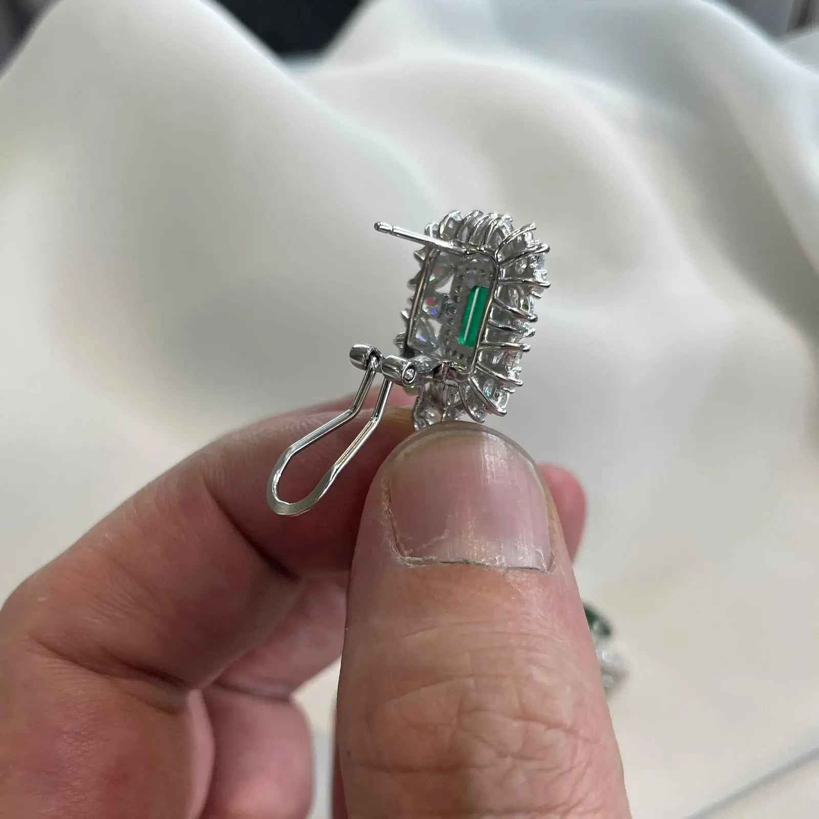 925 Sterling Silver Imitation Green Emerald Bridal Statement Earrings