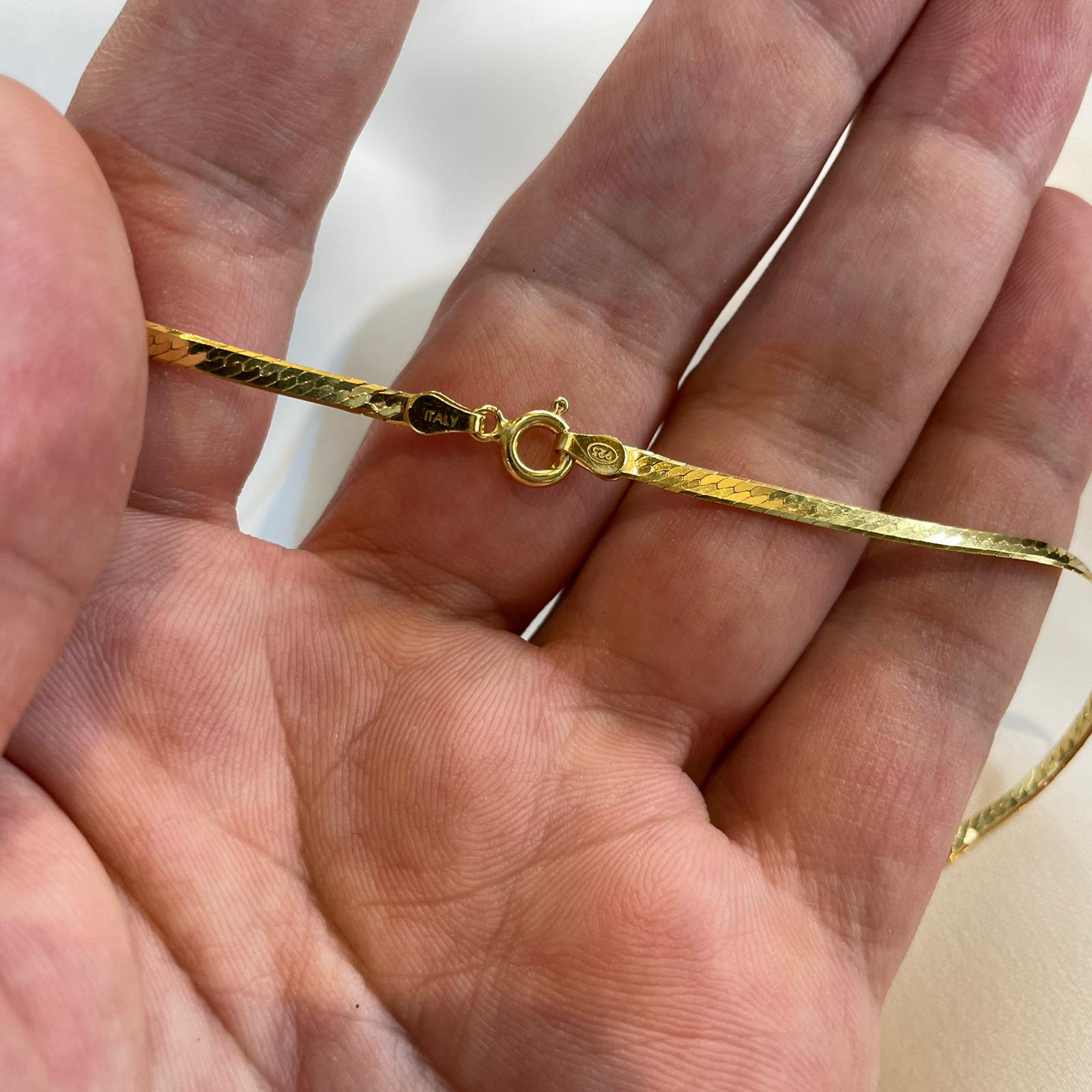 925 Sterling Silver Flat Snake Necklace Chain Plated with 0.25 Micron 18K Yellow Gold