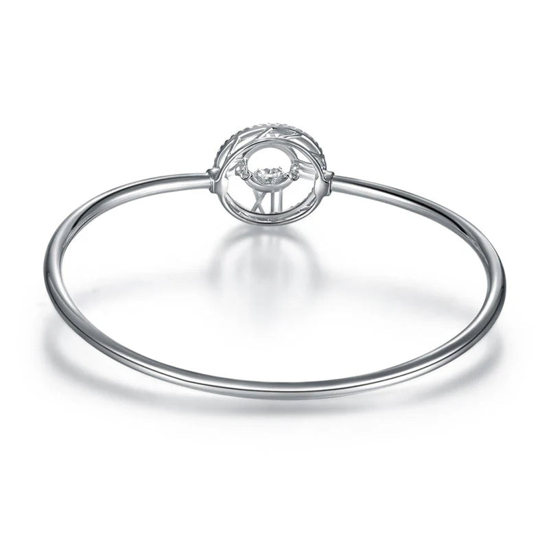 Roman Number Dancing Stone Bangle Solid 925 Sterling Silver for Women - Gift Boxed