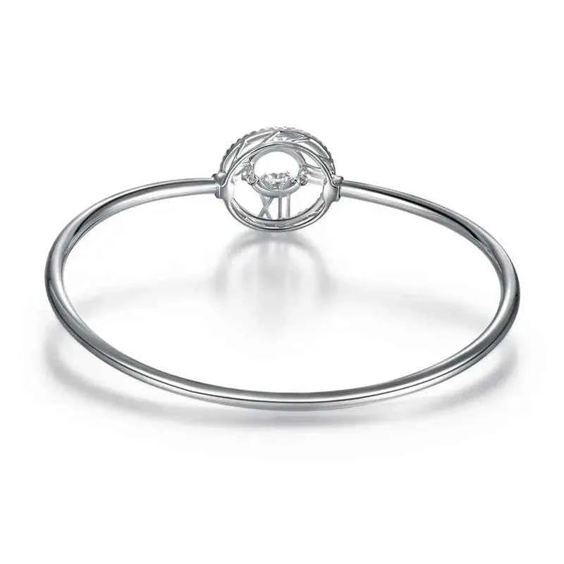 Roman Number Dancing Stone Bangle Solid 925 Sterling Silver for Women - Gift Boxed