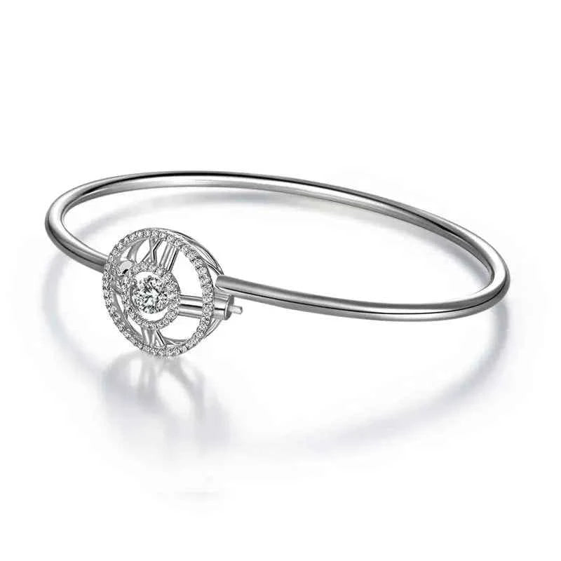 Roman Number Dancing Stone Bangle Solid 925 Sterling Silver for Women - Gift Boxed
