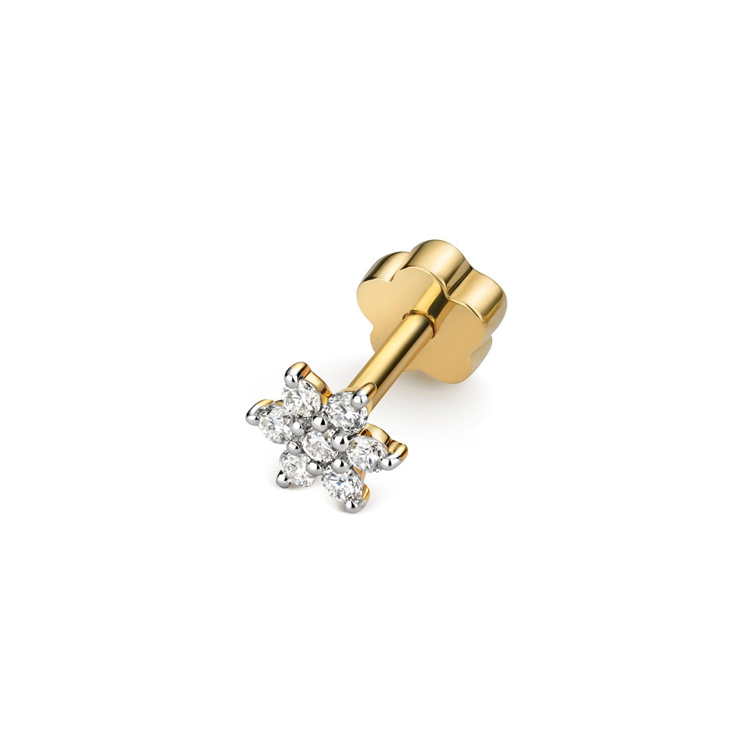 DIAMOND CARTILAGE FLOWER STUD 9CT YELLOW GOLD GH SI3-I1 0.07CT