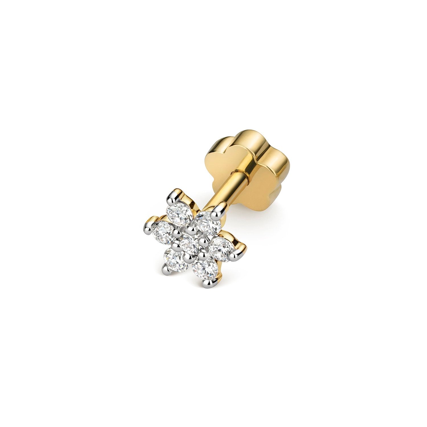 DIAMOND CARTILAGE FLOWER STUD 9CT YELLOW GOLD GH SI3-I1 0.10CT