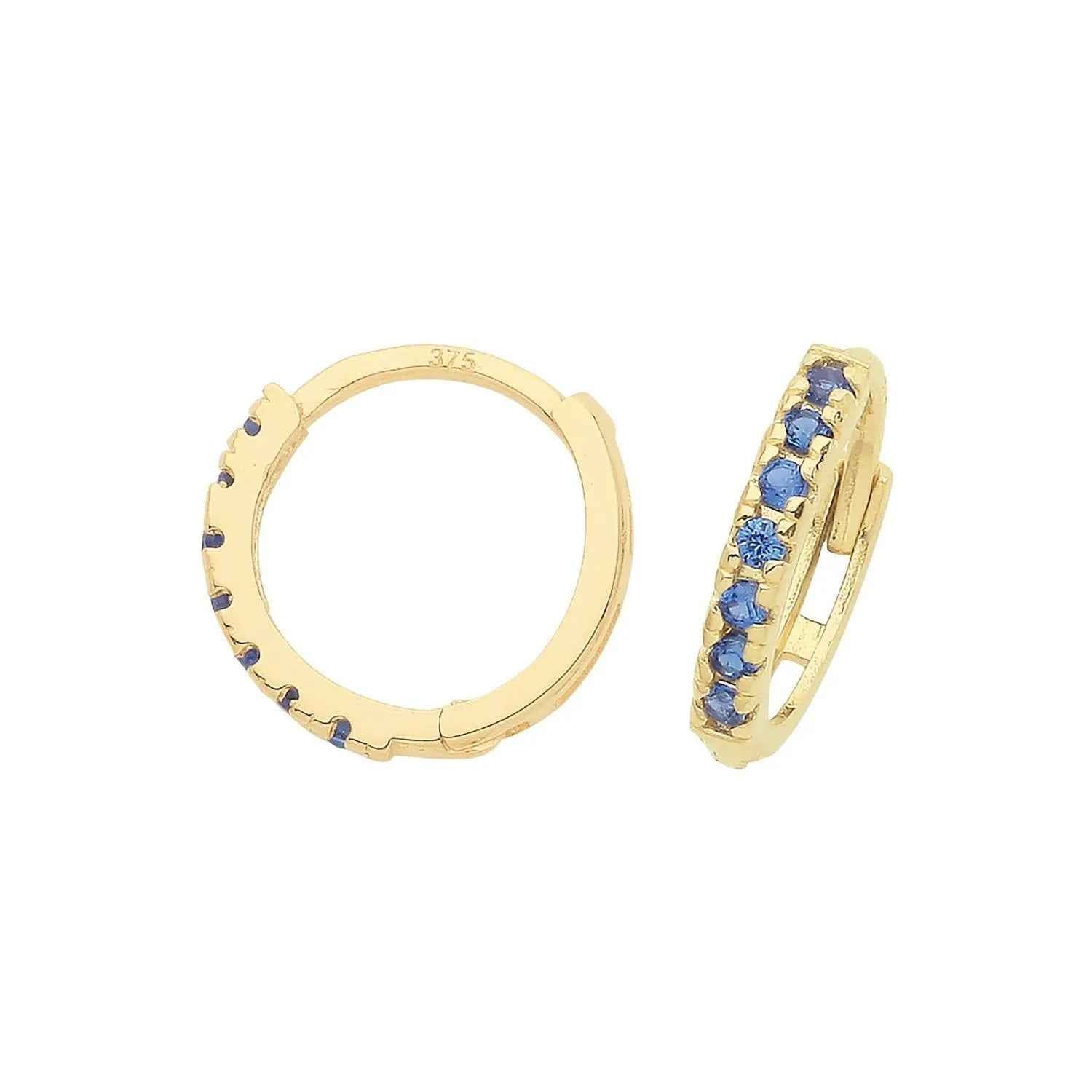 Genuine 9ct Yellow Gold Sapphire Blue CZ Huggies 9MM
