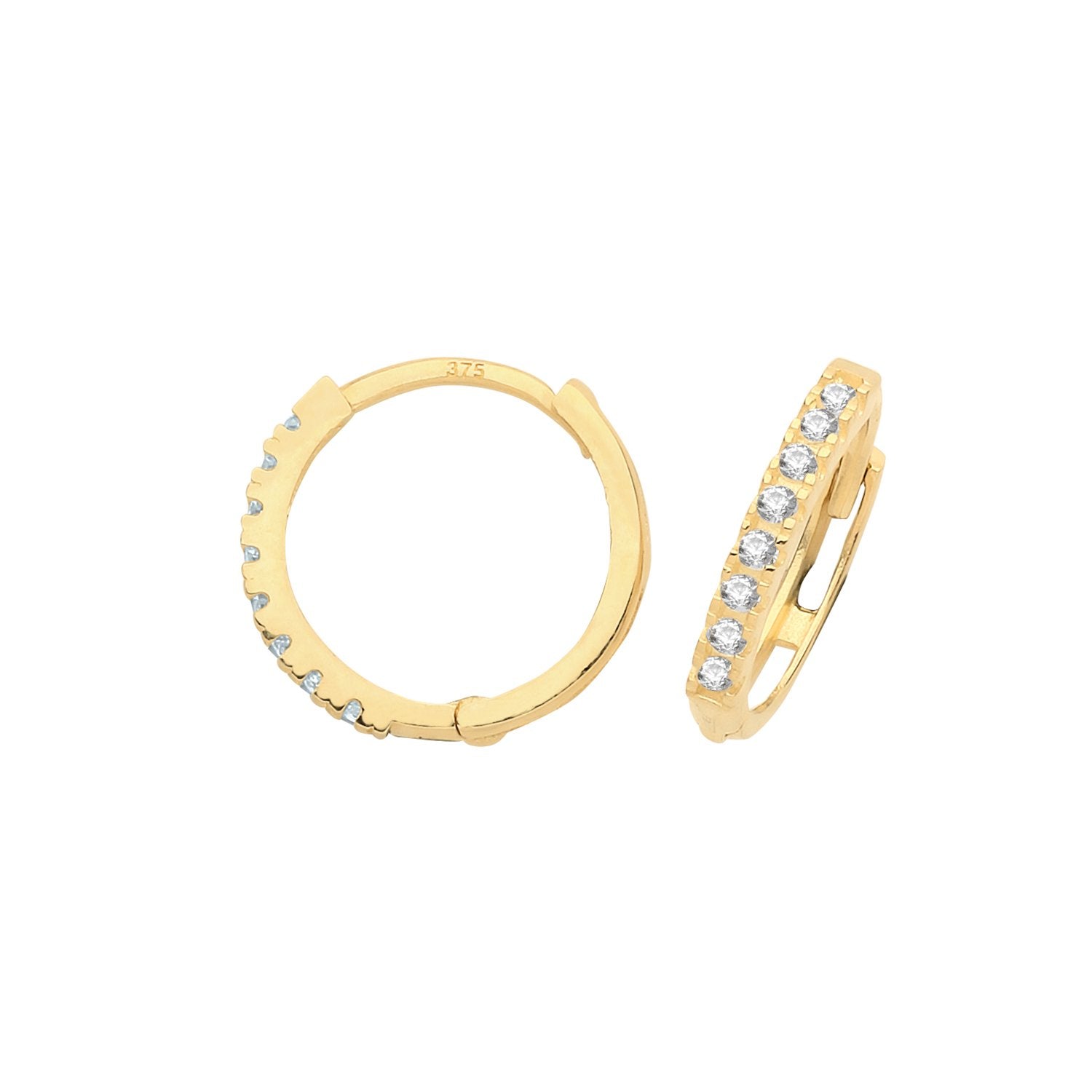 Genuine 9ct Yellow Gold Hinged CZ Earrings