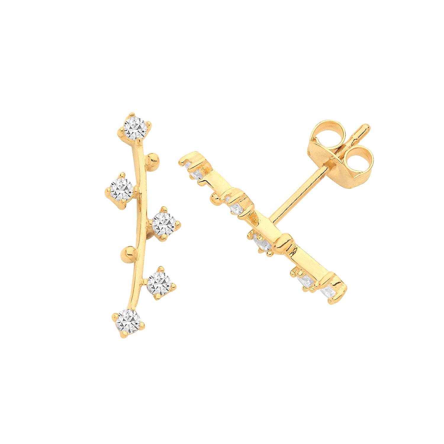 Genuine 9 CT Yellow Gold CZ Climber Stud Earrings