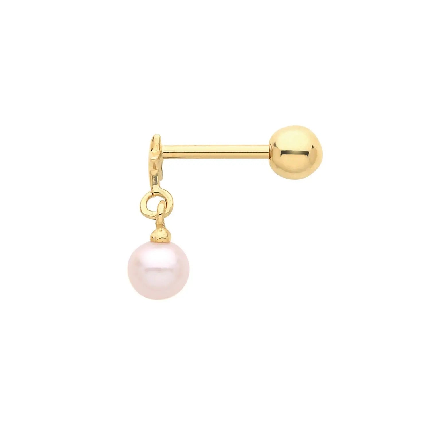 Genuine 9CT Yellow Gold Star Cartilage 6mm Post Stud with Dangle Pearl limanilondon