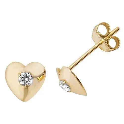 Genuine 9ct Yellow Gold Heart Shape Cz Filled Stud Earrings