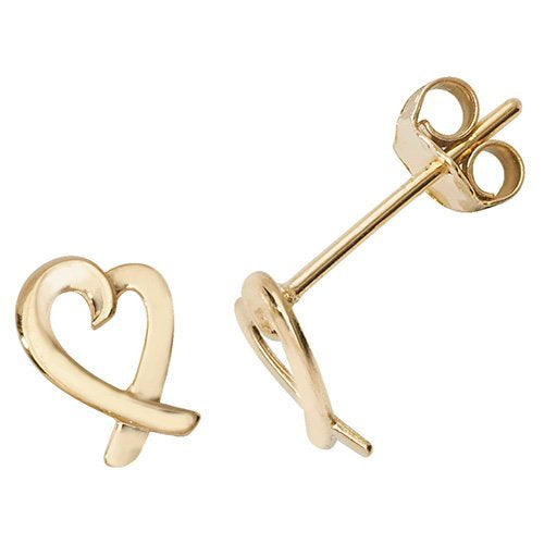 Genuine 9CT Yellow Gold Earrings Heart Outline Stud Earrings