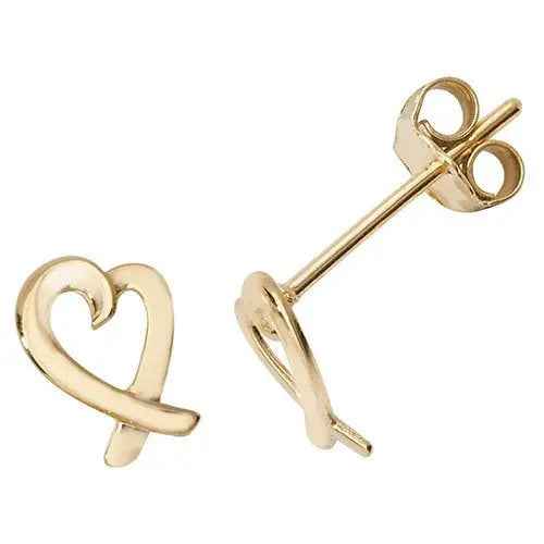 Genuine 9CT Yellow Gold Earrings Heart Outline Stud Earrings