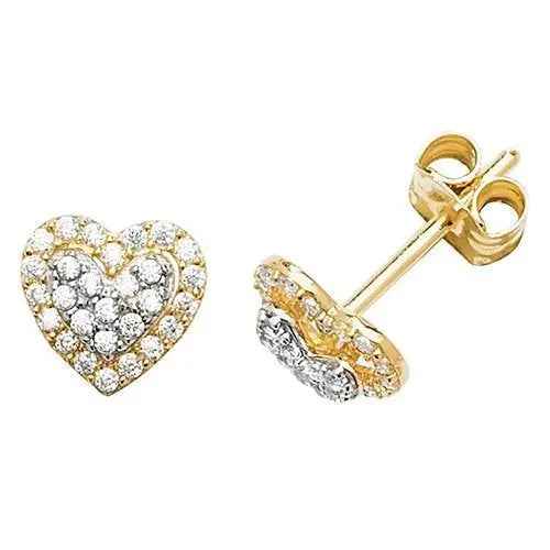 Genuine 9ct Yellow Gold Cz Heart Shaped Stud Earrings