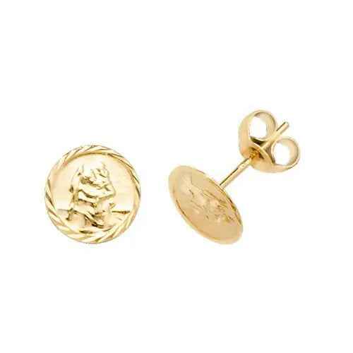 Genuine 9CT Yellow Gold ST Christopher Stud Earrings