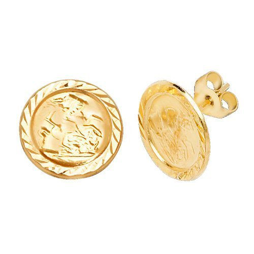 Genuine 9 CT Yellow Gold ST Christopher Stud Earrings