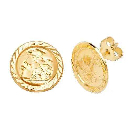 Genuine 9 CT Yellow Gold ST Christopher Stud Earrings