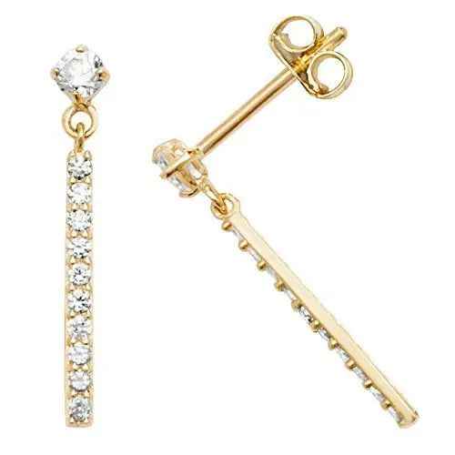 Genuine 9CT Yellow Gold CZ with Dangle Bar Drop Earrings