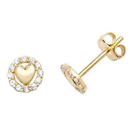 Genuine 9ct Yellow Gold Heart&Cz Circle Stud Earrings