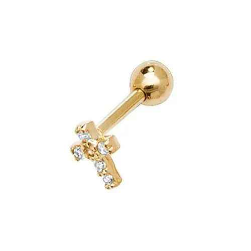 Genuine 9ct Yellow Gold CZ Cross Cartilage 6mm Post Stud Earring