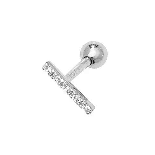Genuine 9CT White Gold CZ Bar Cartilage 6 mm Post Stud