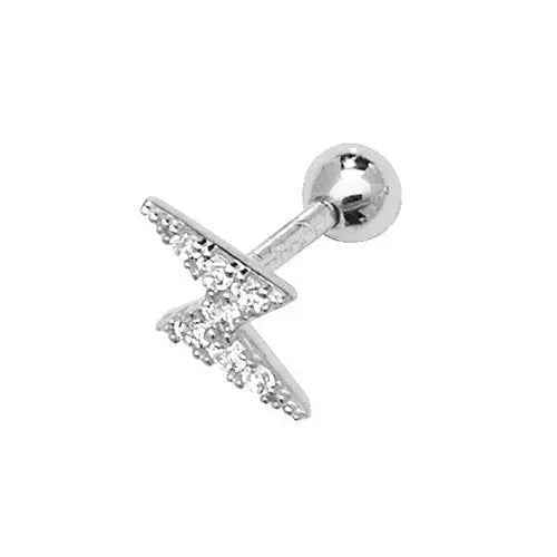 Genuine 9CT White Gold CZ Lightning Bolt Cartilage 6 mm Post Stud