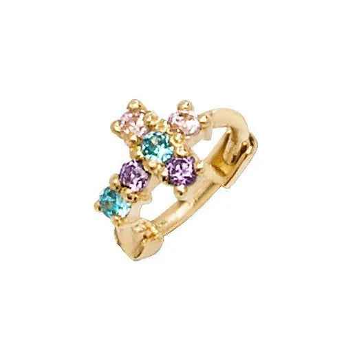 Genuine 9ct Yellow Gold Colour CZ Cross Cartilage Hoop Earring