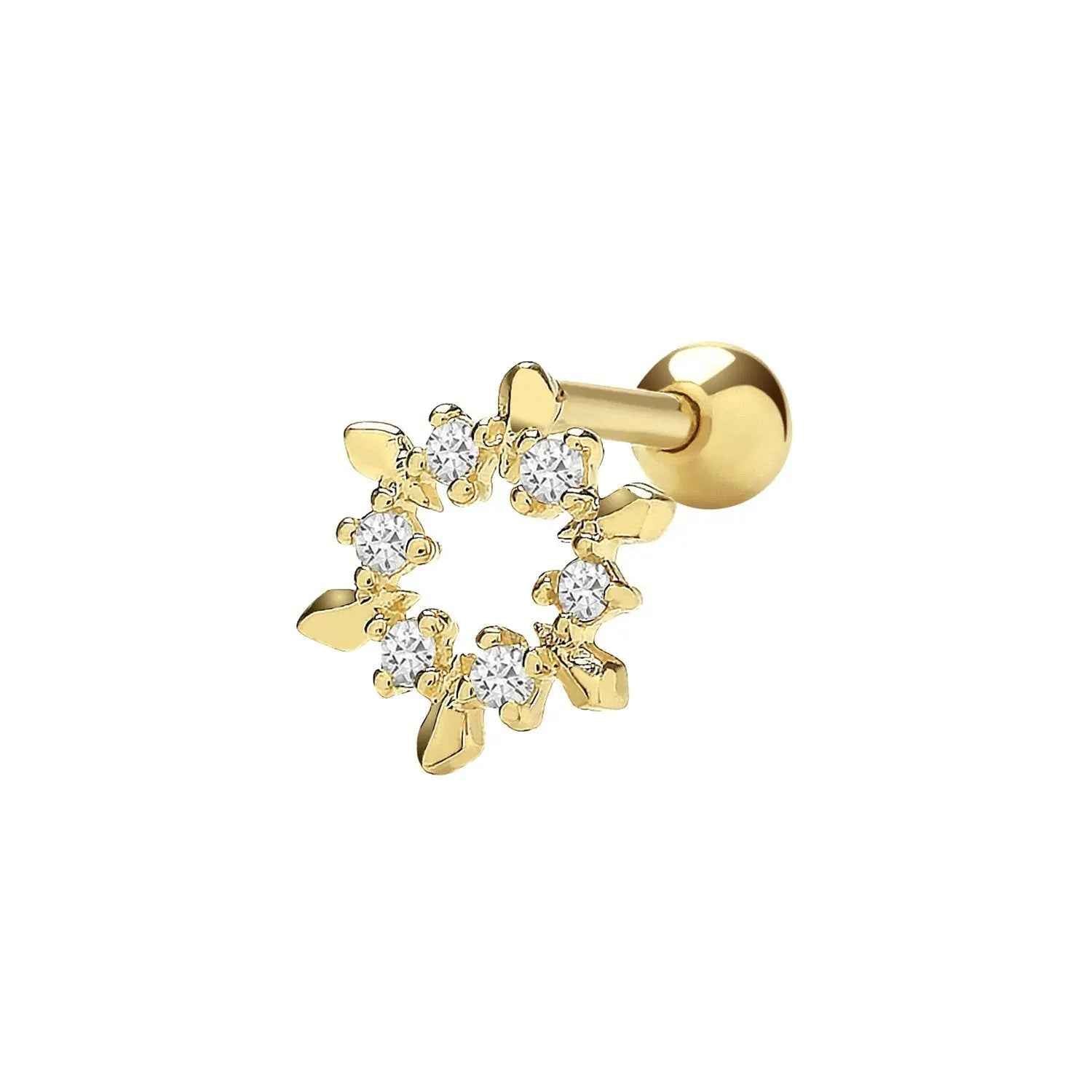 Genuine 9CT Yellow Gold CZ Snowflake Cartilage 6 mm Post Stud