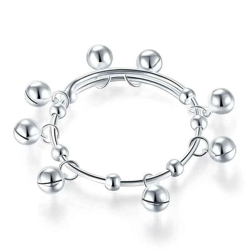 Solid 990 Silver Bells Bangle Bracelet Baby Kids Children Gift Adjustable Size
