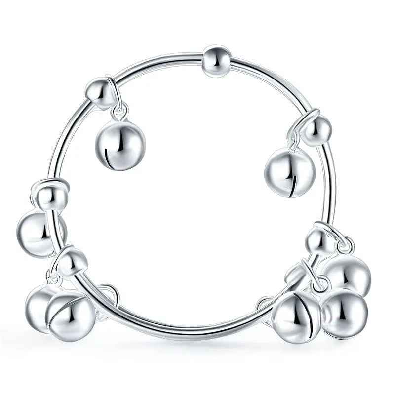 Solid 990 Silver Bells Bangle Bracelet Baby Kids Children Gift Adjustable Size