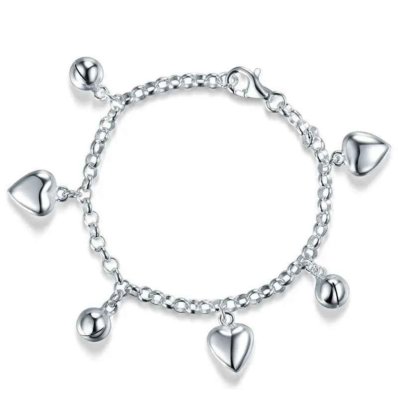 Solid 925 Sterling Silver Dangle Hearts Bracelet Baby Kids Girl Gift Children Jewellery