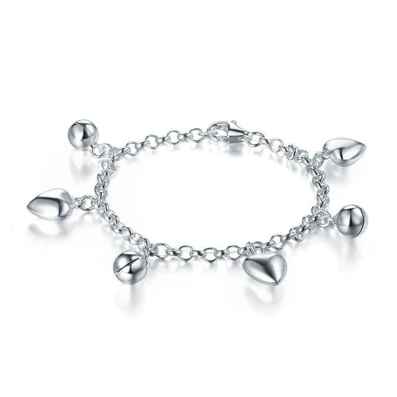 Solid 925 Sterling Silver Dangle Hearts Bracelet Baby Kids Girl Gift Children Jewellery