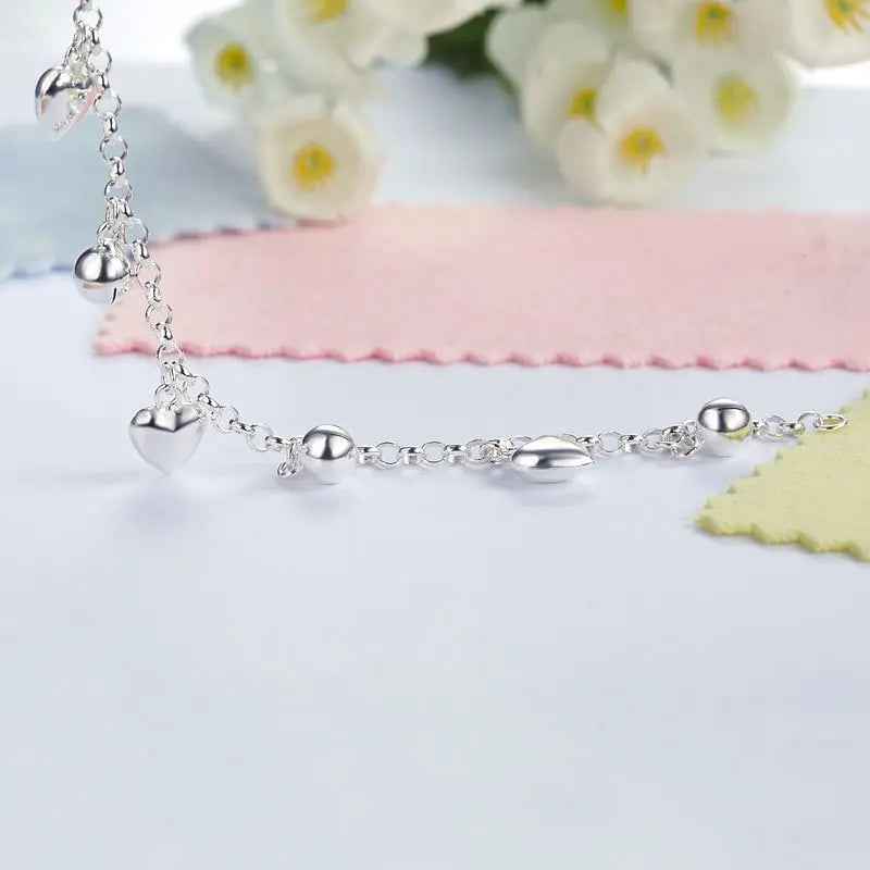 Solid 925 Sterling Silver Dangle Hearts Bracelet Baby Kids Girl Gift Children Jewellery