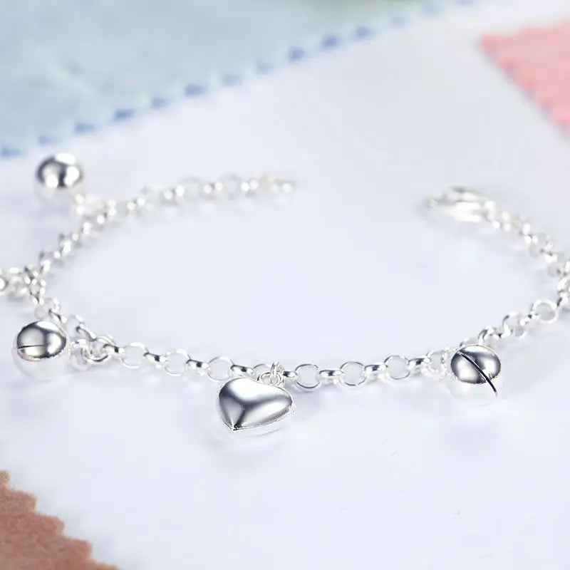 Solid 925 Sterling Silver Dangle Hearts Bracelet Baby Kids Girl Gift Children Jewellery