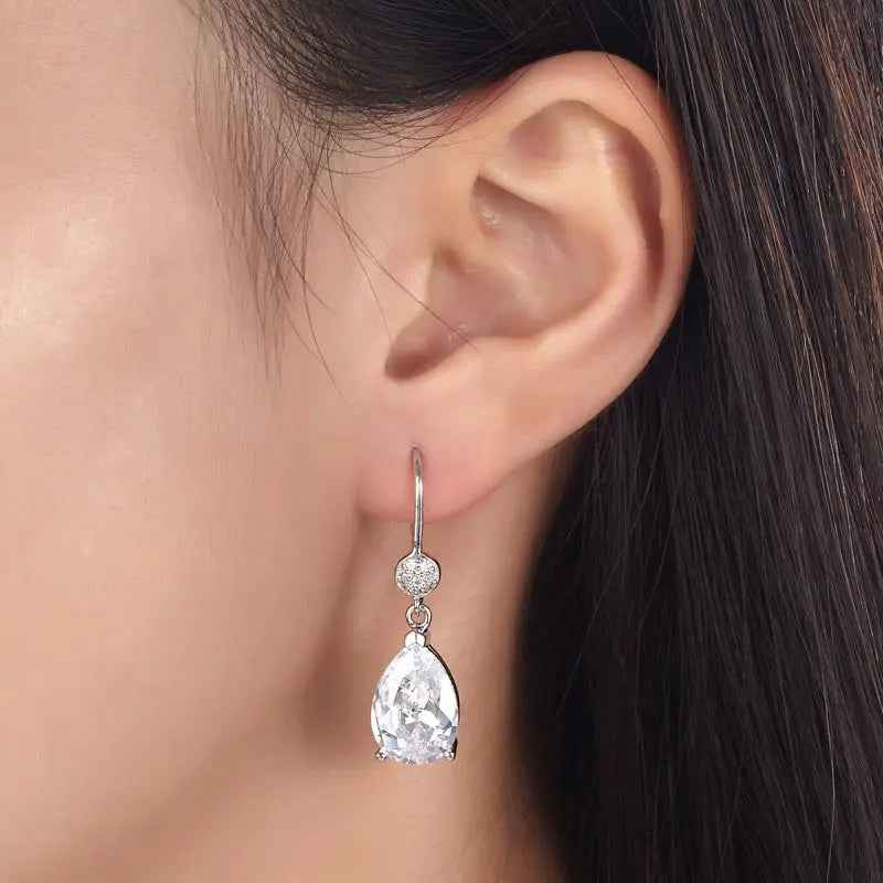 4 Carat Pear Cut Created Diamond 925 Sterling Silver Dangle Earrings